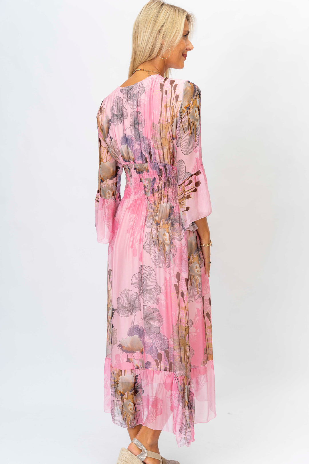 Flowers printed Silk Maxi Dress