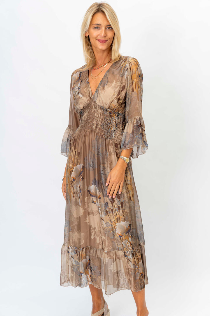 Flowers printed Silk Maxi Dress