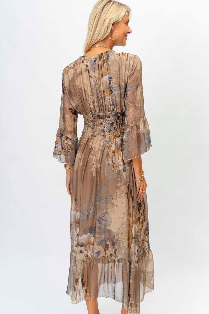 Flowers printed Silk Maxi Dress