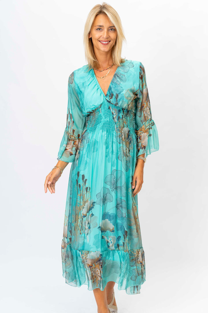 Flowers printed Silk Maxi Dress