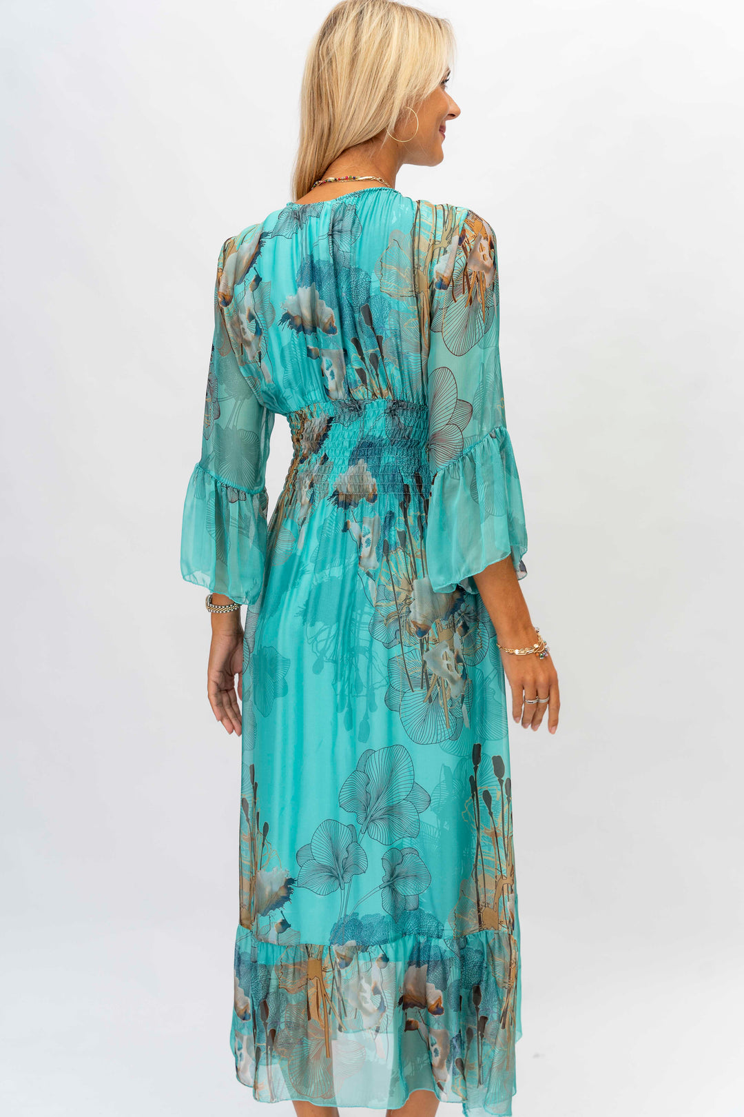 Flowers printed Silk Maxi Dress