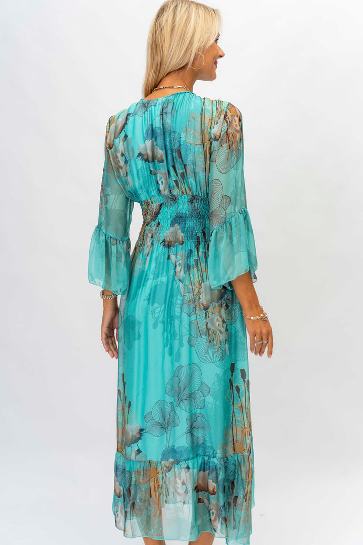 Flowers printed Silk Maxi Dress
