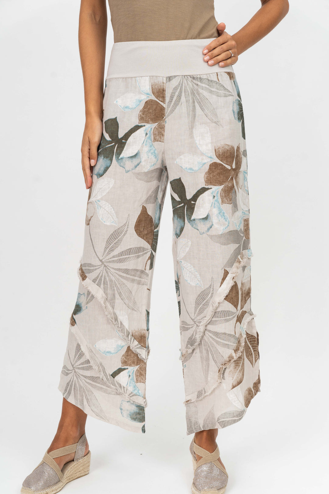 Botanical Leaf Linen Pants