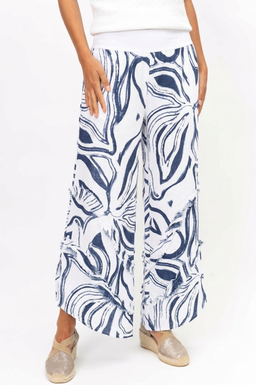 Abstract Print Linen Pant