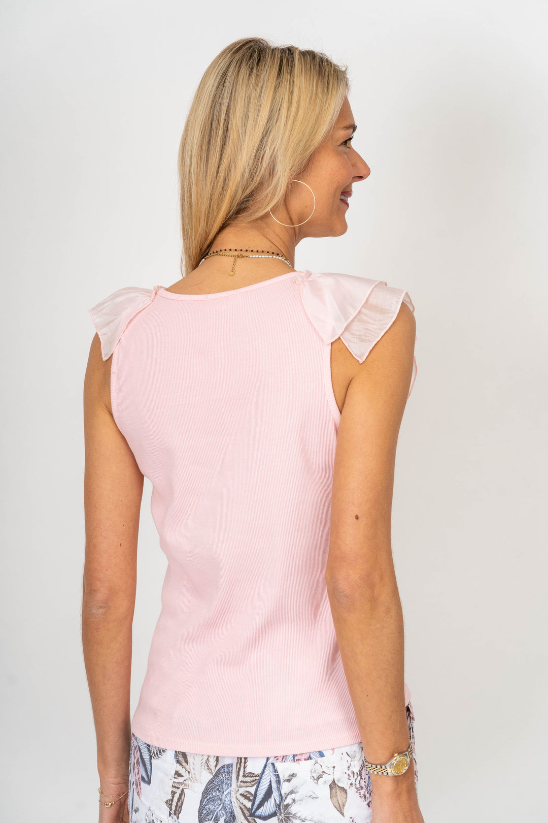 Ruffle Neckline Sleeveless Top