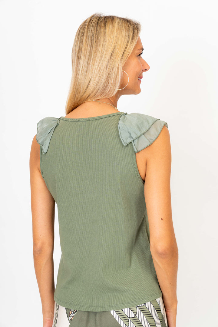 Ruffle Neckline Sleeveless Top