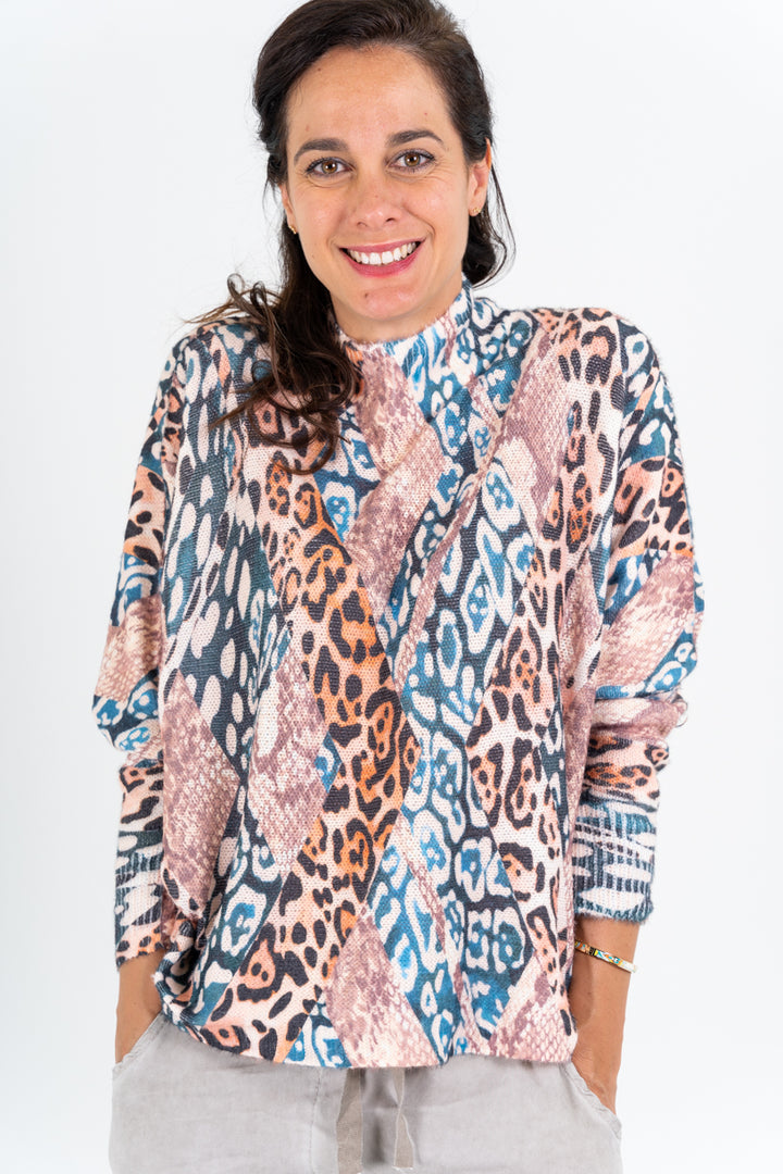 5980 - High Neck Multi-Color Sweater