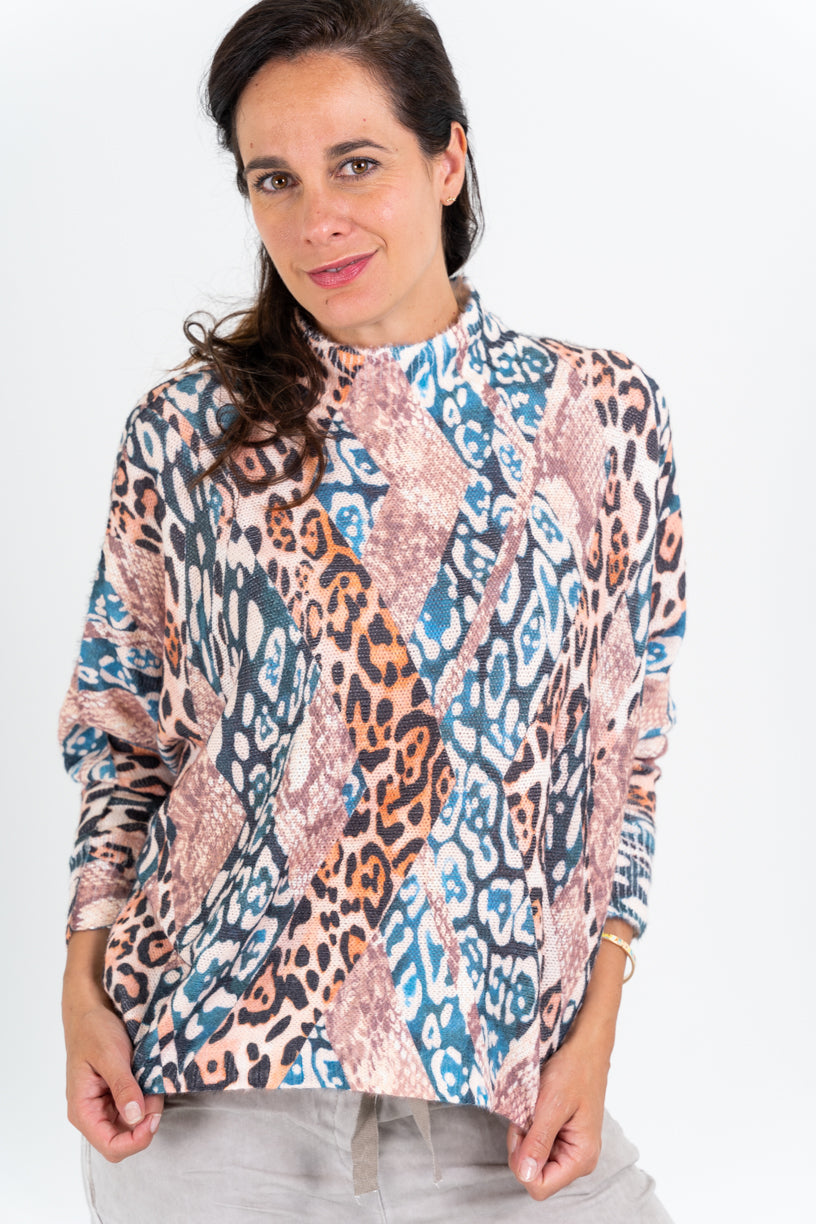 5980 - High Neck Multi-Color Sweater