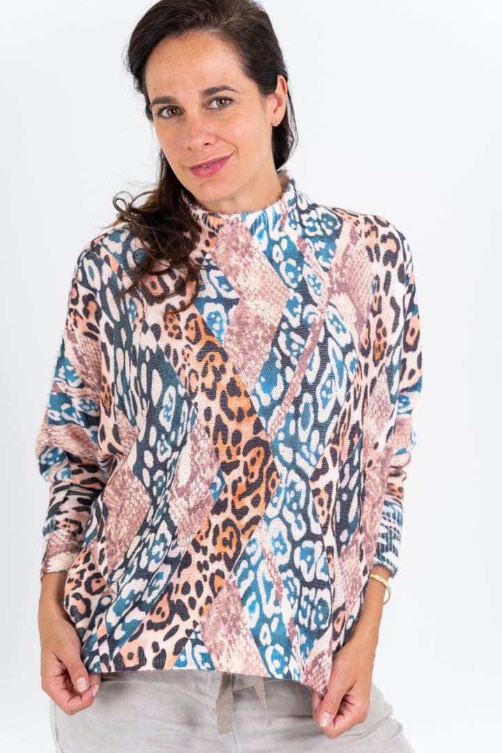 5980 - High Neck Multi-Color Sweater
