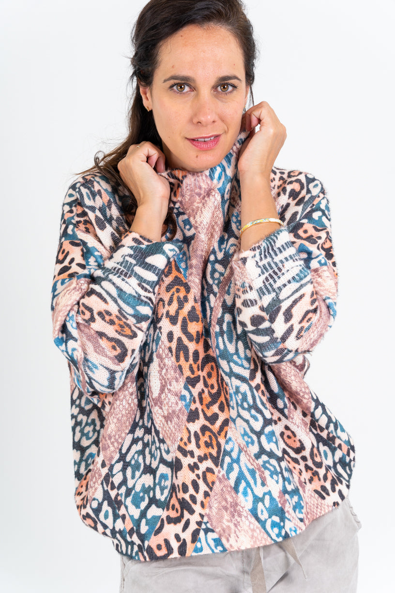 5980 - High Neck Multi-Color Sweater