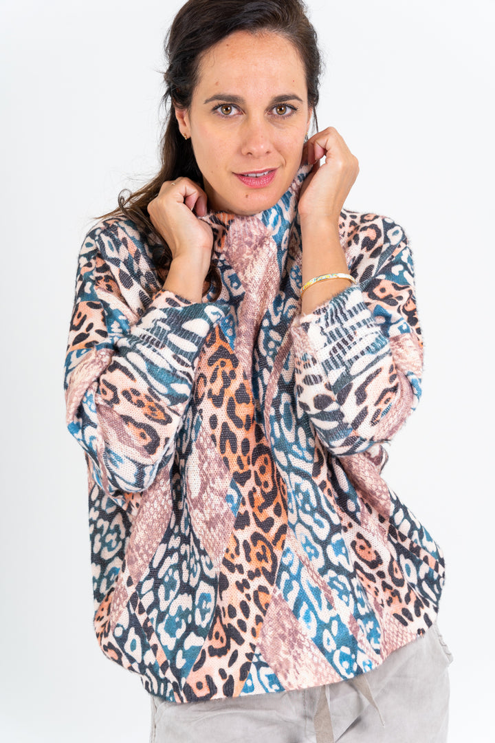5980 - High Neck Multi-Color Sweater