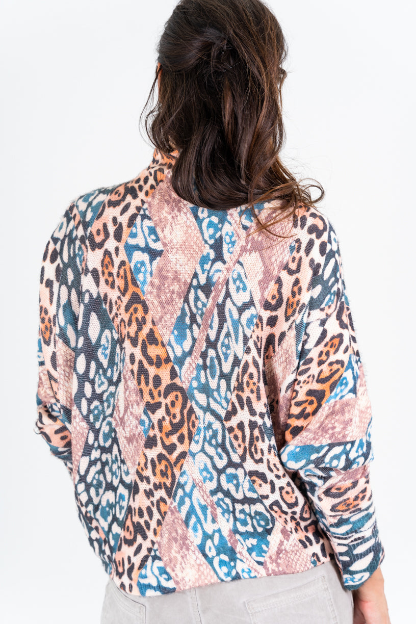 5980 - High Neck Multi-Color Sweater