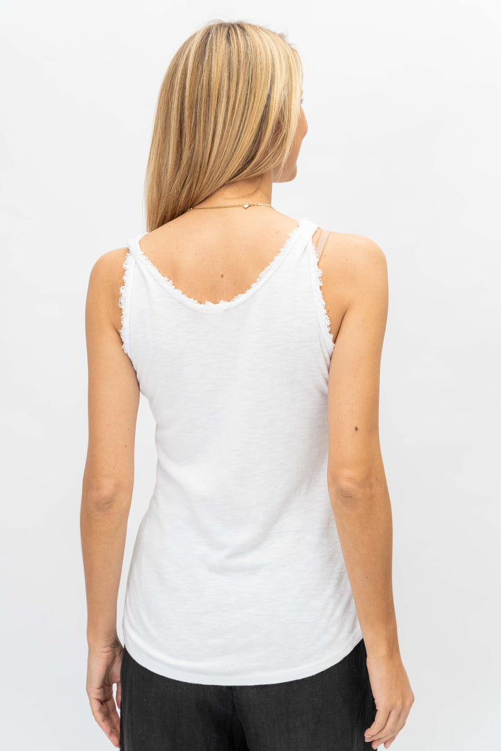 Sequin-Trim V-Neck Tank