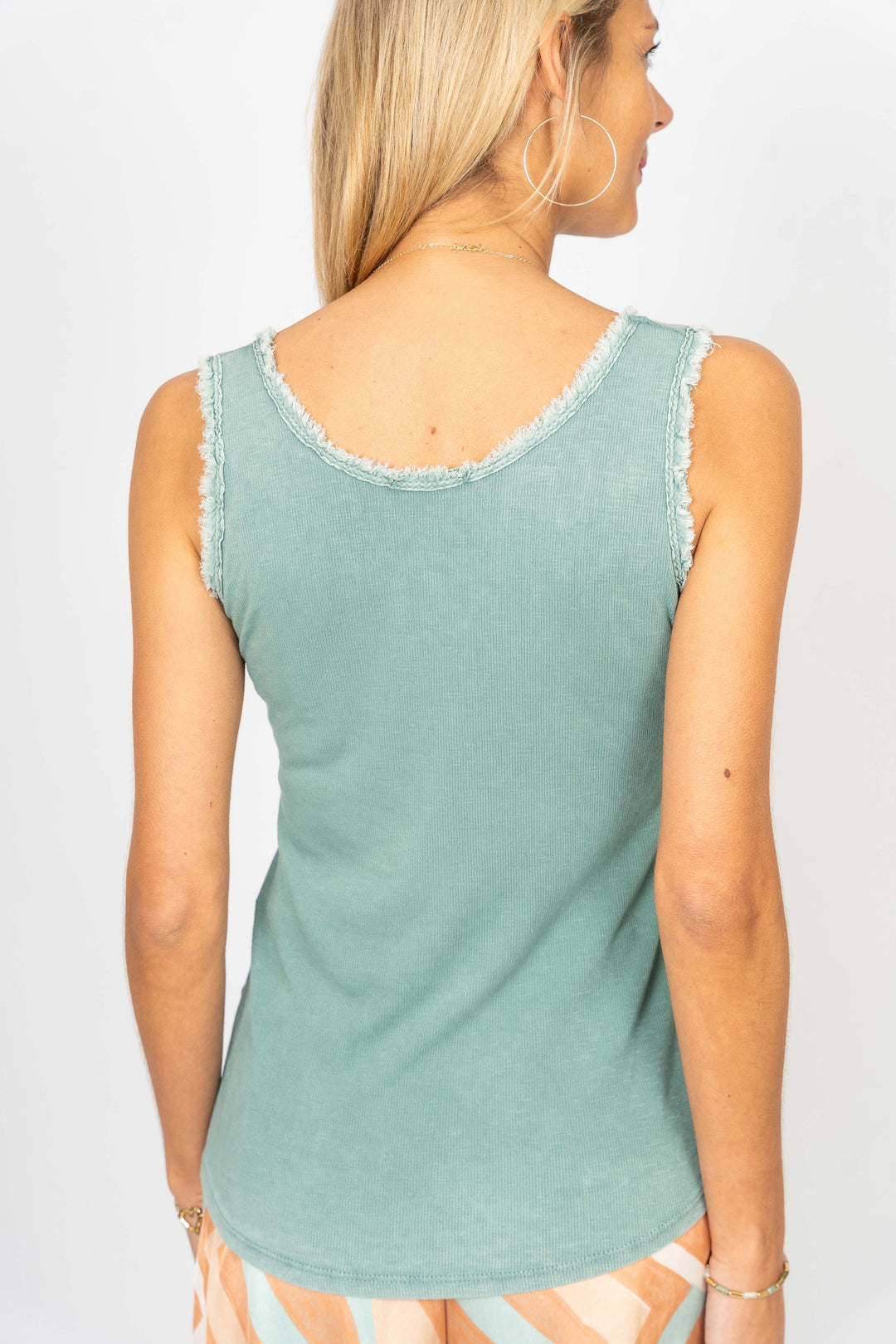 Sequin-Trim V-Neck Tank