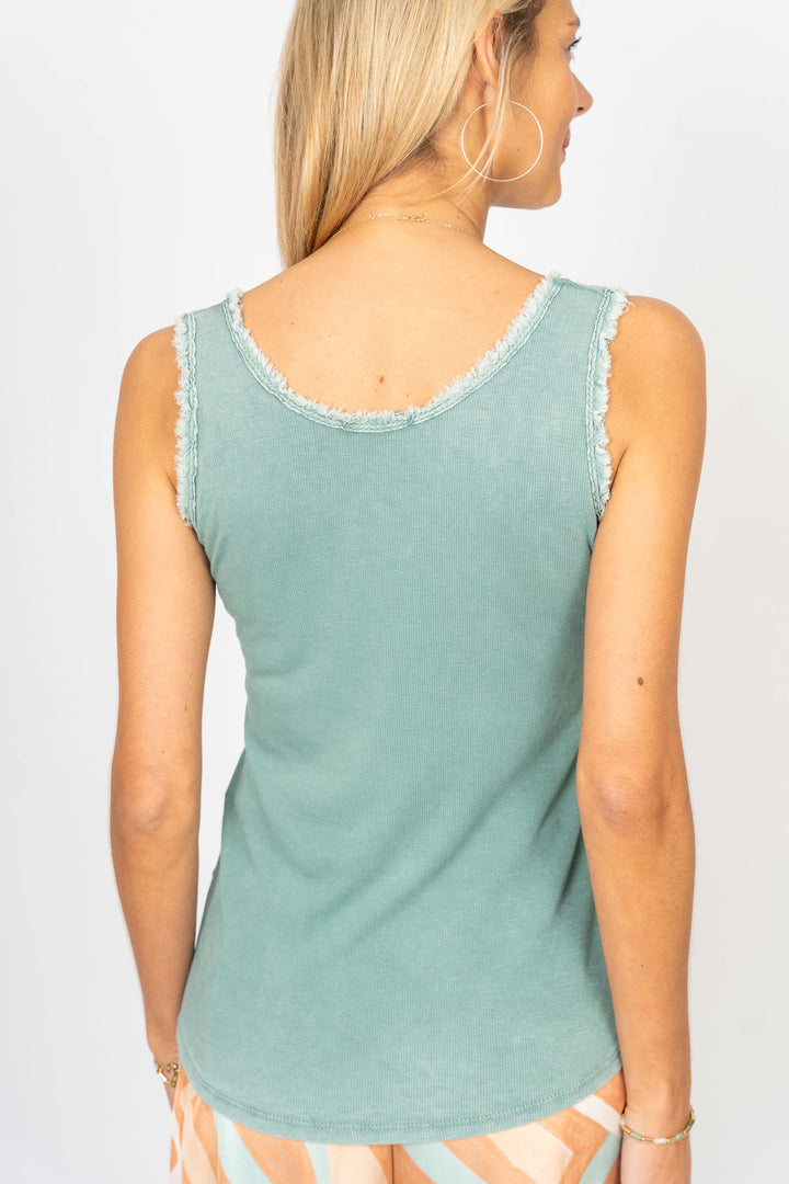 Sequin-Trim V-Neck Tank