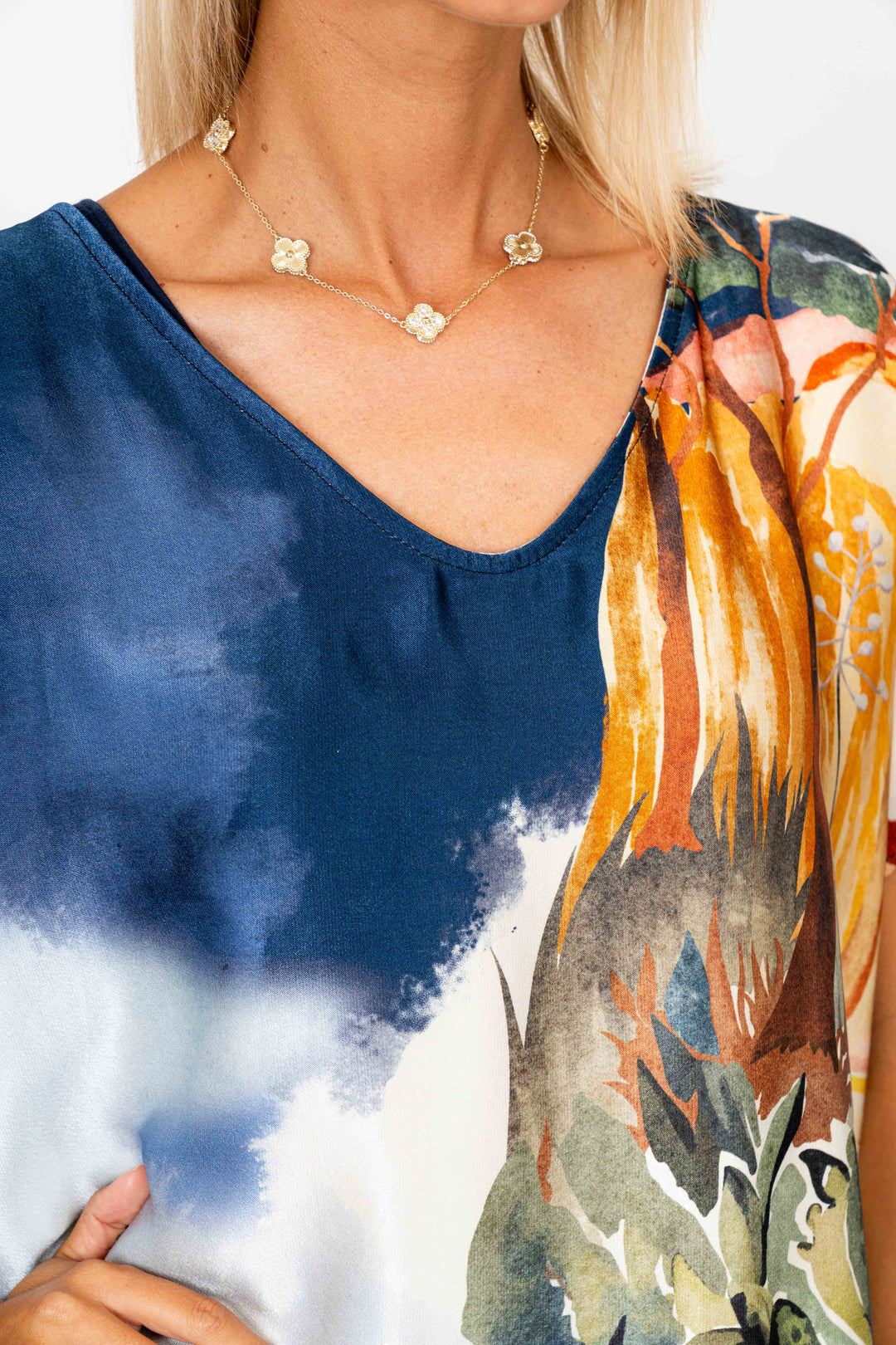 9749 "Village" Print Satin Blouse