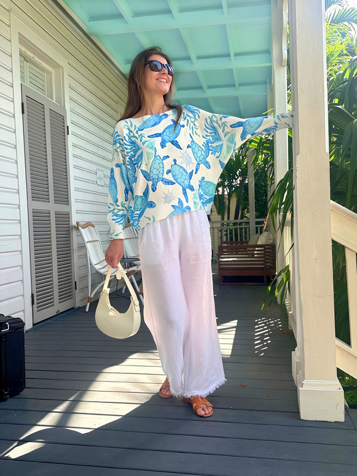 Sea Turtle Print Batwing Sweater