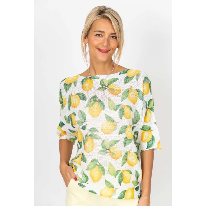 Lemon Print Batwing Top