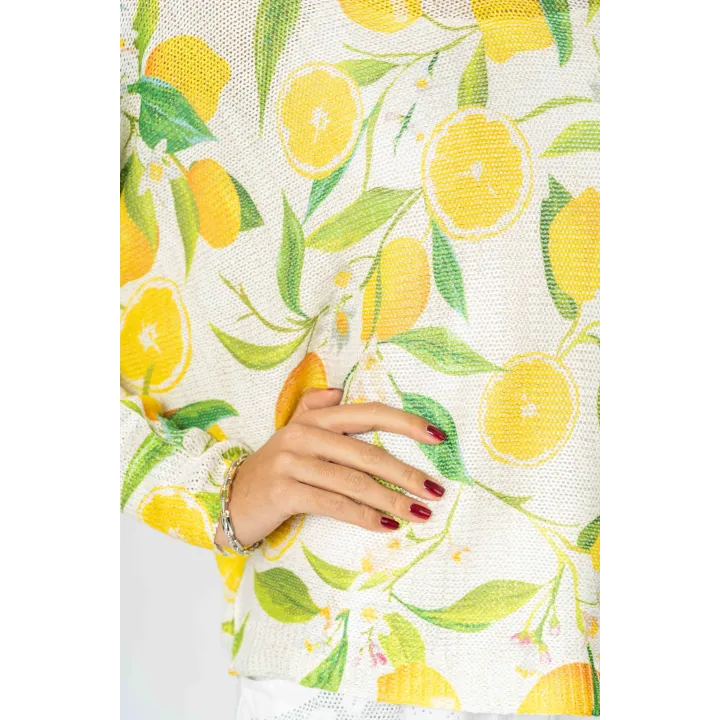 Lemon Print Batwing Top