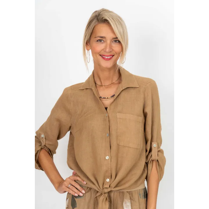 Tie-Front Linen Shirt