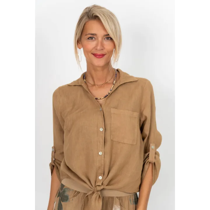 Tie-Front Linen Shirt