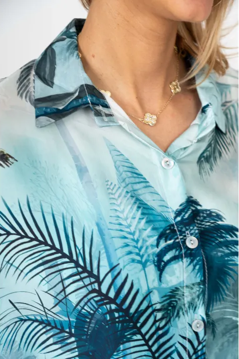 Palm Leaf Print Satin Shirt