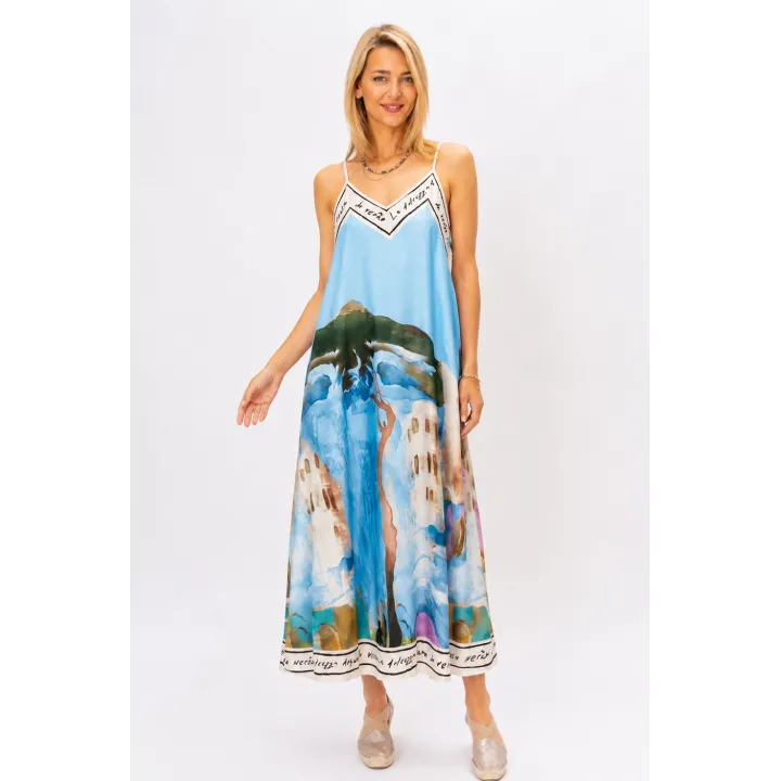 Coastal Village Silk Maxi Dress