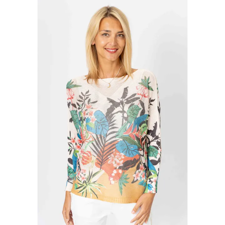 Tropical Print Batwing Top