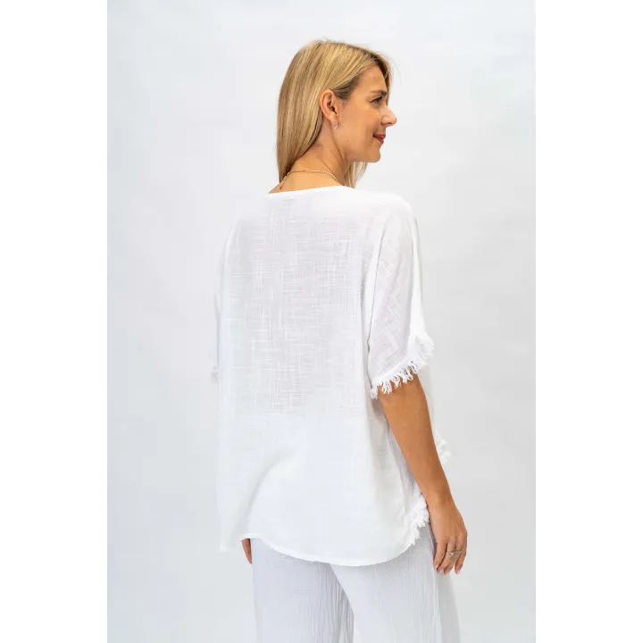 Fringe Hem Linen Top